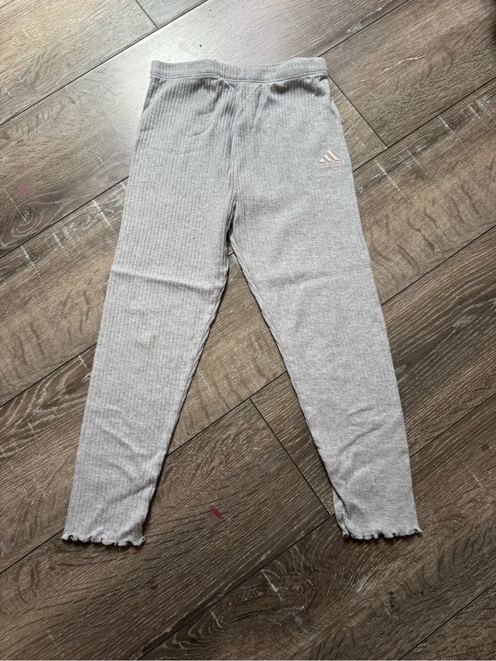 adidas Gray Ribbed Kids Leggings with Pink Logo